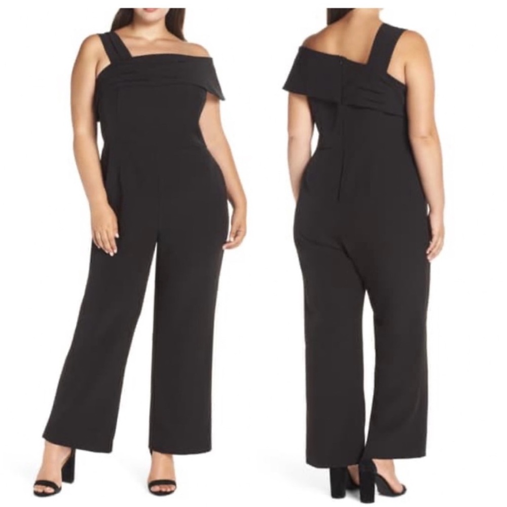 Eliza J. Asymmetrical Neckline Sleeveless Black Dressy Jumpsuit Size 22W